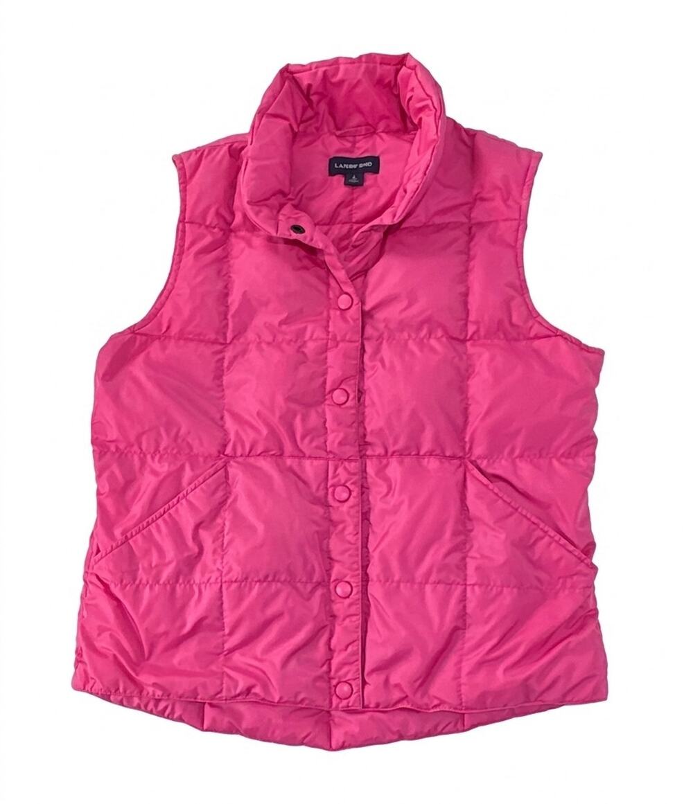 MINT Lands End Down Puffer Vest Snap Womens SMALL Fuchsia Pink Feather Jacket